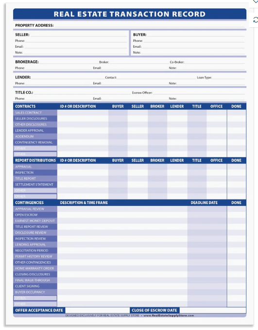 Real Estate Transaction Record worksheet (RTRAN)