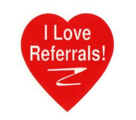 Stickers Heart Shaped I Love Referrals Roll of 500 1 3/16 " x 1 1/8" large (STILR)