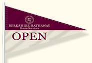 Flag PVC Pennant Flag 67" 2 Color Flag Burgundy Top White Bottom with Office Logo Bershire Hathaway OPEN (F2BSH)